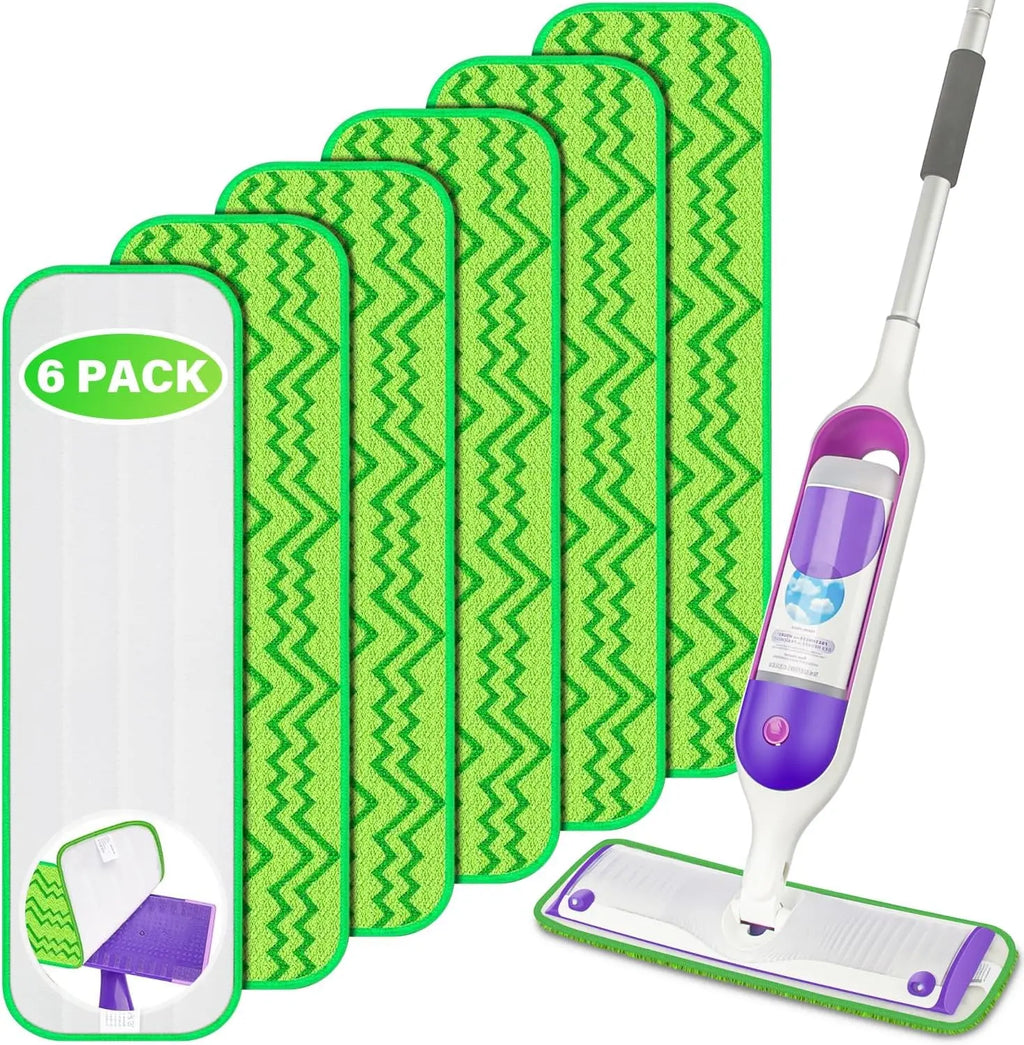 Reusable Mop Pads Compatible with Swiffer PowerMop - 6 Pack Microfiber Washable Mopping Pads for 13" 14" 15" Power Mop Multi-Surface Wood Floor Cleaning, Green