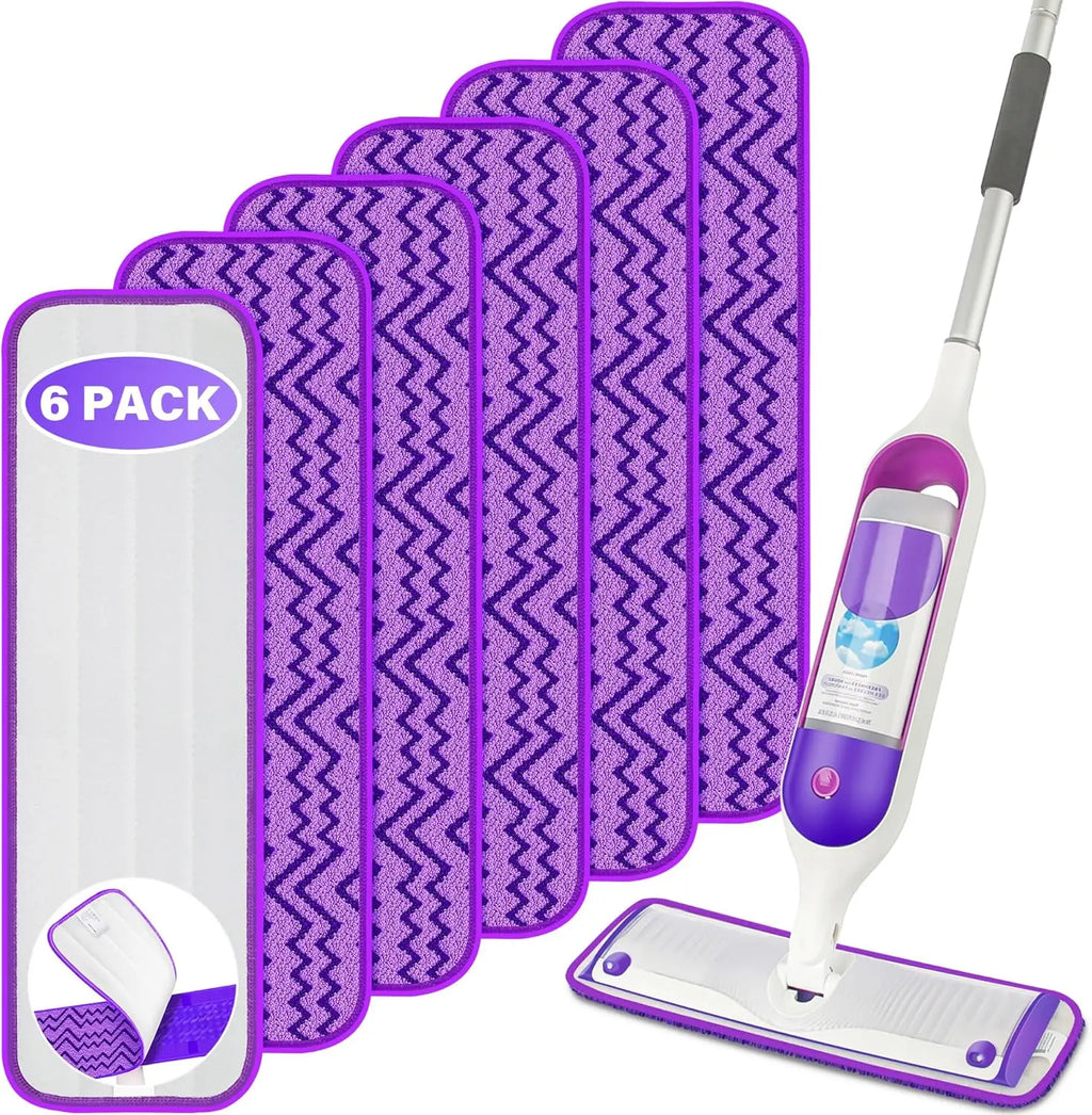 Reusable Mop Pads Compatible with Swiffer PowerMop - 6 Pack Microfiber Washable Mopping Pads for 13" 14" 15" Power Mop Multi-Surface Wood Floor Cleaning, Purple