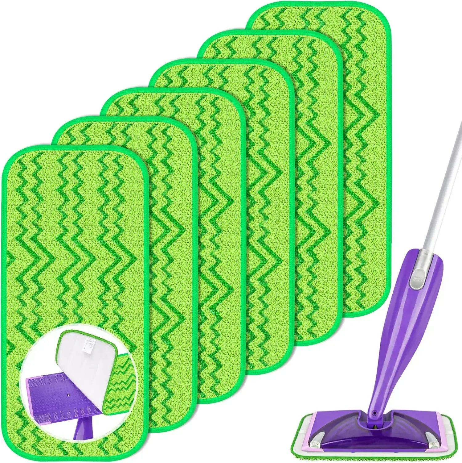 6 Reusable Mop Pads Compatible with Swiffer Wet Jet Mops, Microfiber Wet Jet Pads Refills Washable Dry Wet Mopping Cloths for Swiffer WetJet 12" Mop All Purpose Hardwood Floor Cleaning, Green