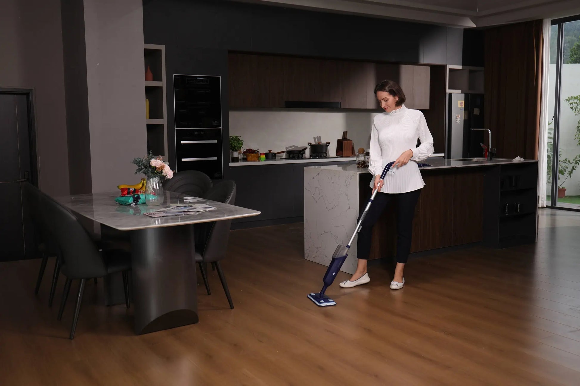 Double Bottle Spray Mop Series - Enspoway Dust Floor Mop with Washable Pads x3 for Wet Dry Home Bathroom Office Commercial for Hardwood Laminate Wood Marble Tiles Ceramic Floor Cleaning