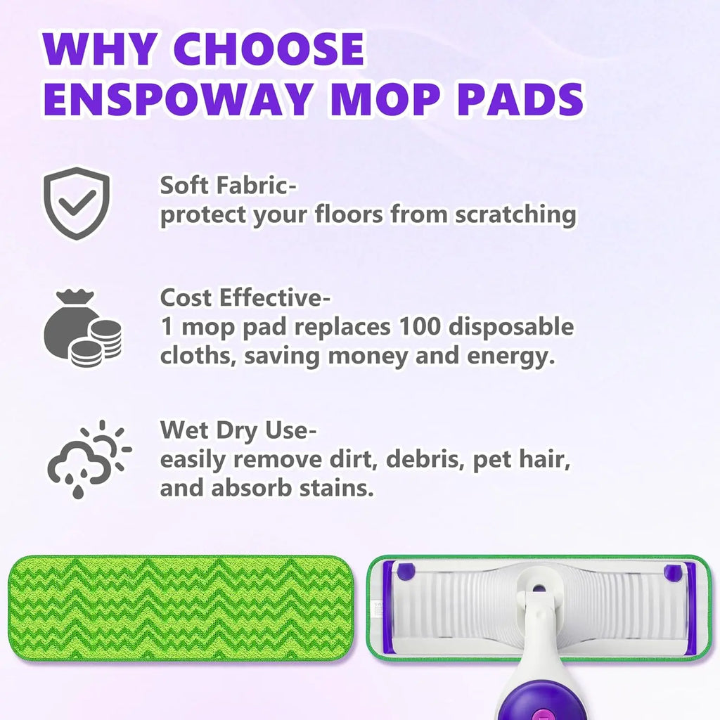 Reusable Mop Pads Compatible with Swiffer PowerMop - 6 Pack Microfiber Washable Mopping Pads for 13" 14" 15" Power Mop Multi-Surface Wood Floor Cleaning, Green