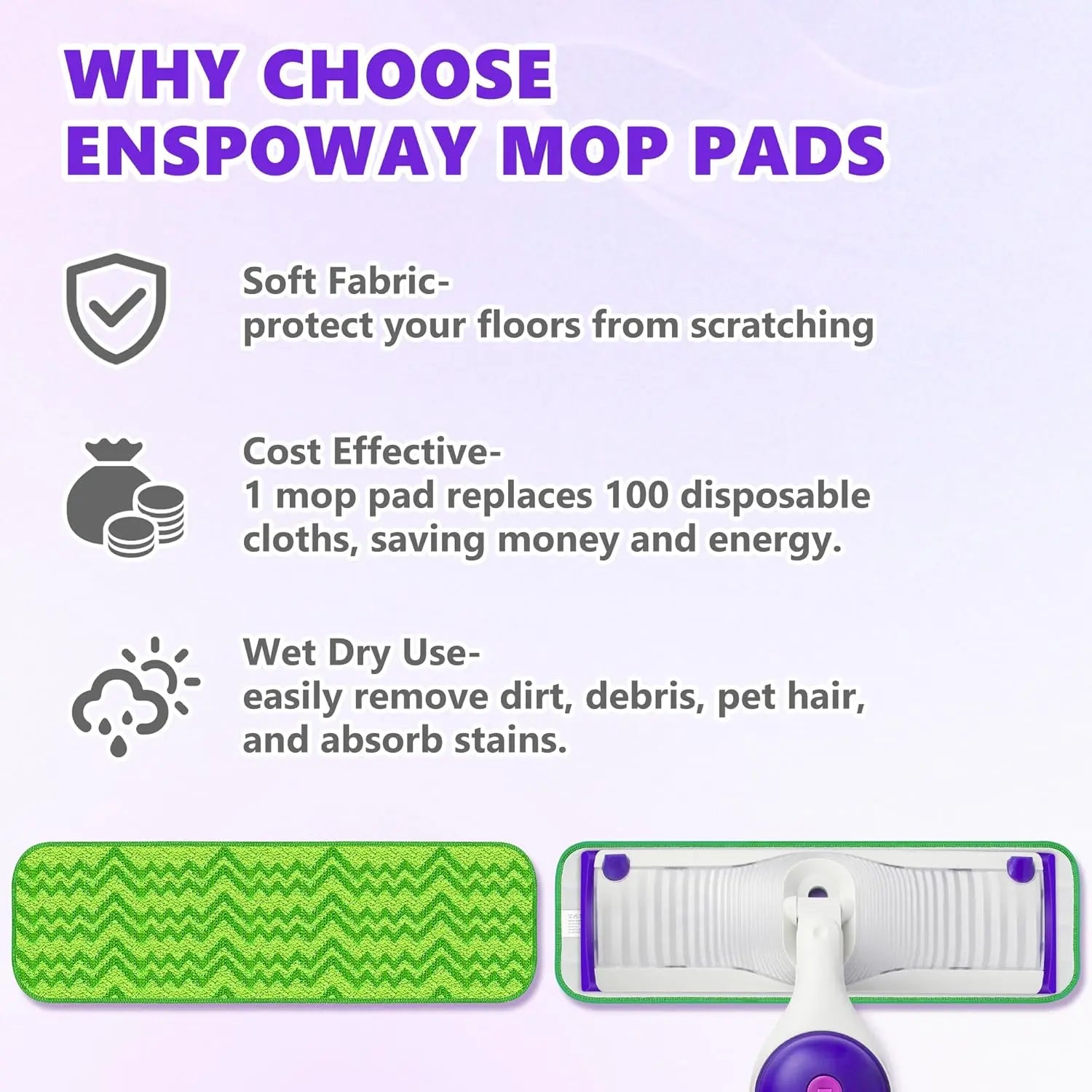 Reusable Mop Pads Compatible with Swiffer PowerMop - 6 Pack Microfiber Washable Mopping Pads for 13" 14" 15" Power Mop Multi-Surface Wood Floor Cleaning, Green