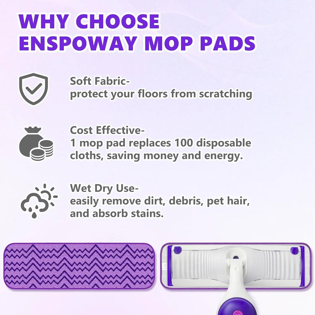 Reusable Mop Pads Compatible with Swiffer PowerMop - 6 Pack Microfiber Washable Mopping Pads for 13" 14" 15" Power Mop Multi-Surface Wood Floor Cleaning, Purple
