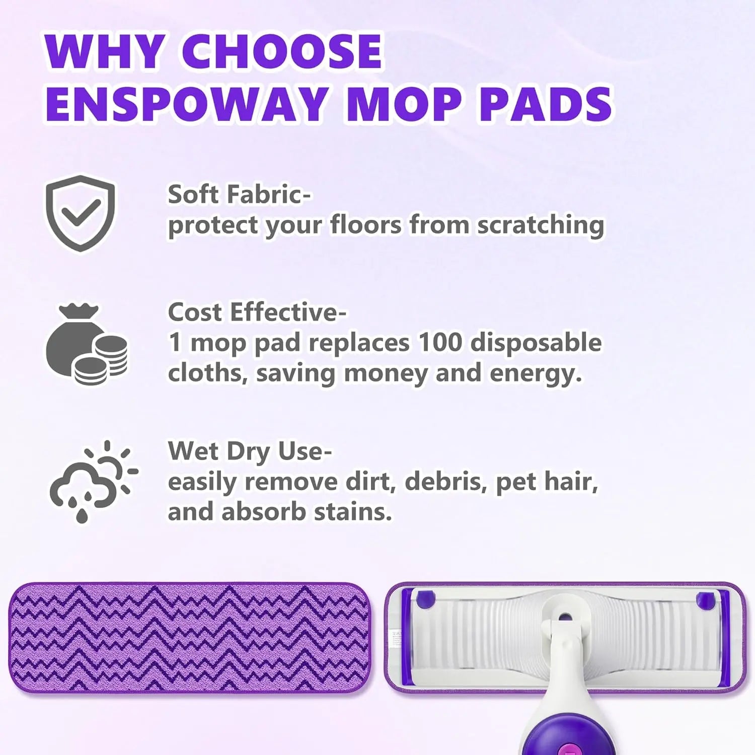 Reusable Mop Pads Compatible with Swiffer PowerMop - 6 Pack Microfiber Washable Mopping Pads for 13" 14" 15" Power Mop Multi-Surface Wood Floor Cleaning, Purple