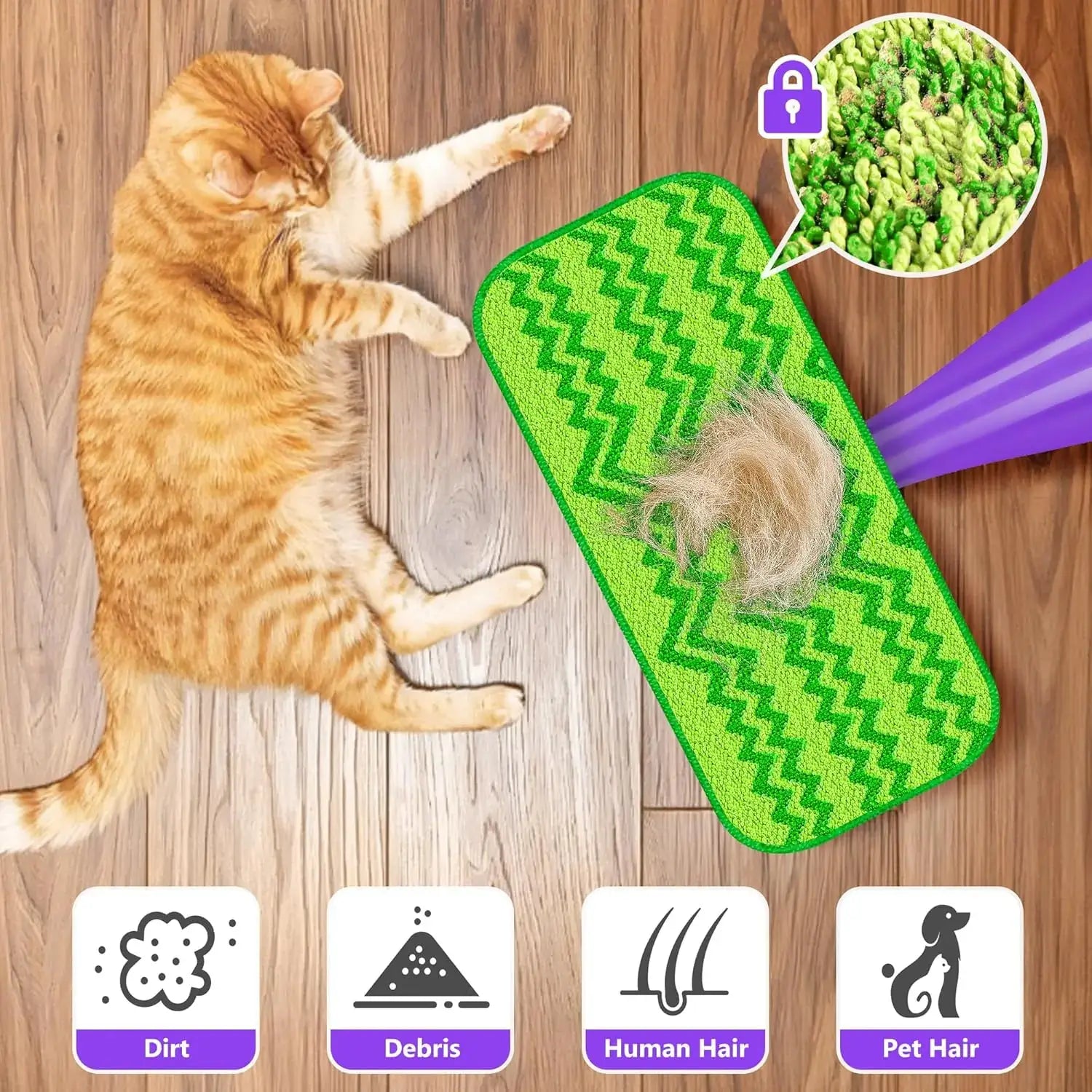 6 Reusable Mop Pads Compatible with Swiffer Wet Jet Mops, Microfiber Wet Jet Pads Refills Washable Dry Wet Mopping Cloths for Swiffer WetJet 12" Mop All Purpose Hardwood Floor Cleaning, Green