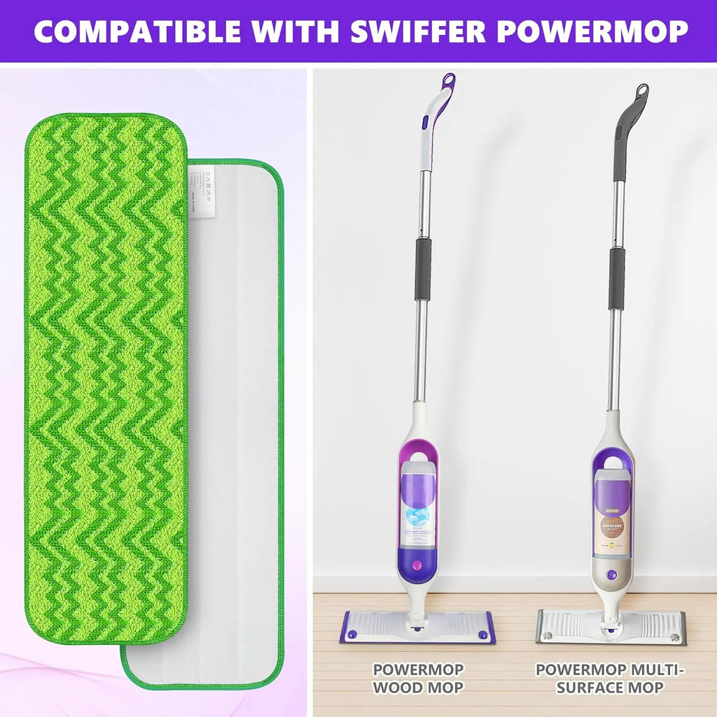 Reusable Mop Pads Compatible with Swiffer PowerMop - 6 Pack Microfiber Washable Mopping Pads for 13" 14" 15" Power Mop Multi-Surface Wood Floor Cleaning, Green