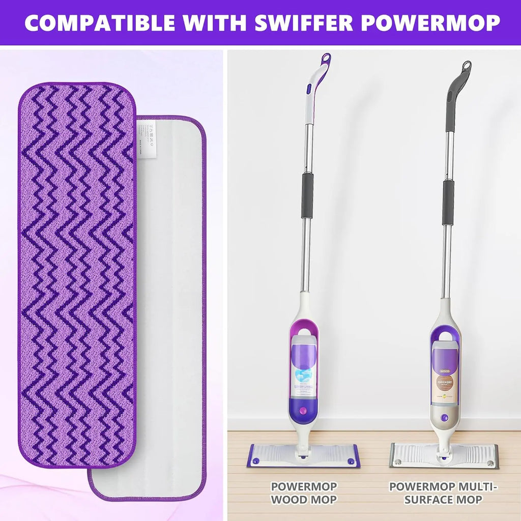 Reusable Mop Pads Compatible with Swiffer PowerMop - 6 Pack Microfiber Washable Mopping Pads for 13" 14" 15" Power Mop Multi-Surface Wood Floor Cleaning, Purple