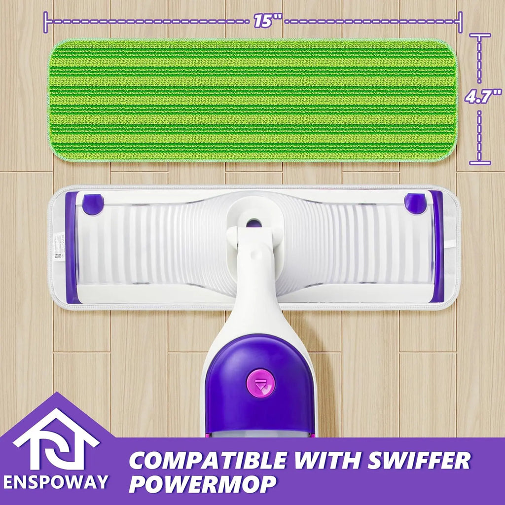 Swiffer PowerMop Washable Microfiber Refills, 4-Pack, 15' Wet Mopping Cloths for Multi-Surface Floors, Green