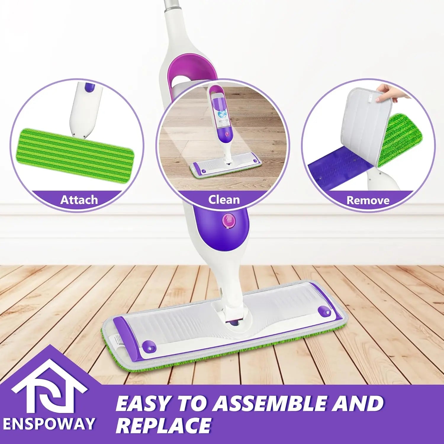 Swiffer PowerMop Washable Microfiber Refills, 4-Pack, 15' Wet Mopping Cloths for Multi-Surface Floors, Green