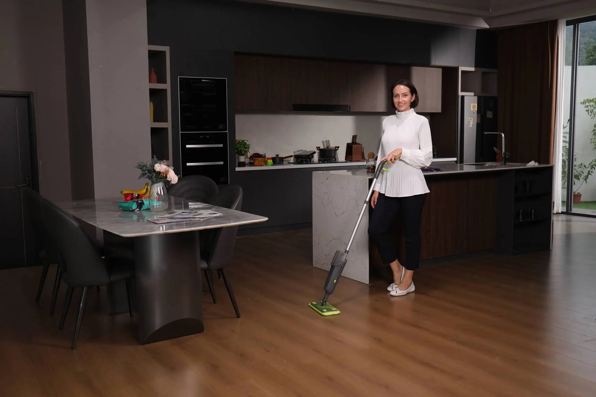 Double Bottle Spray Mop Series - Enspoway Dust Floor Mop with Washable Pads x3 for Wet Dry Home Bathroom Office Commercial for Hardwood Laminate Wood Marble Tiles Ceramic Floor Cleaning