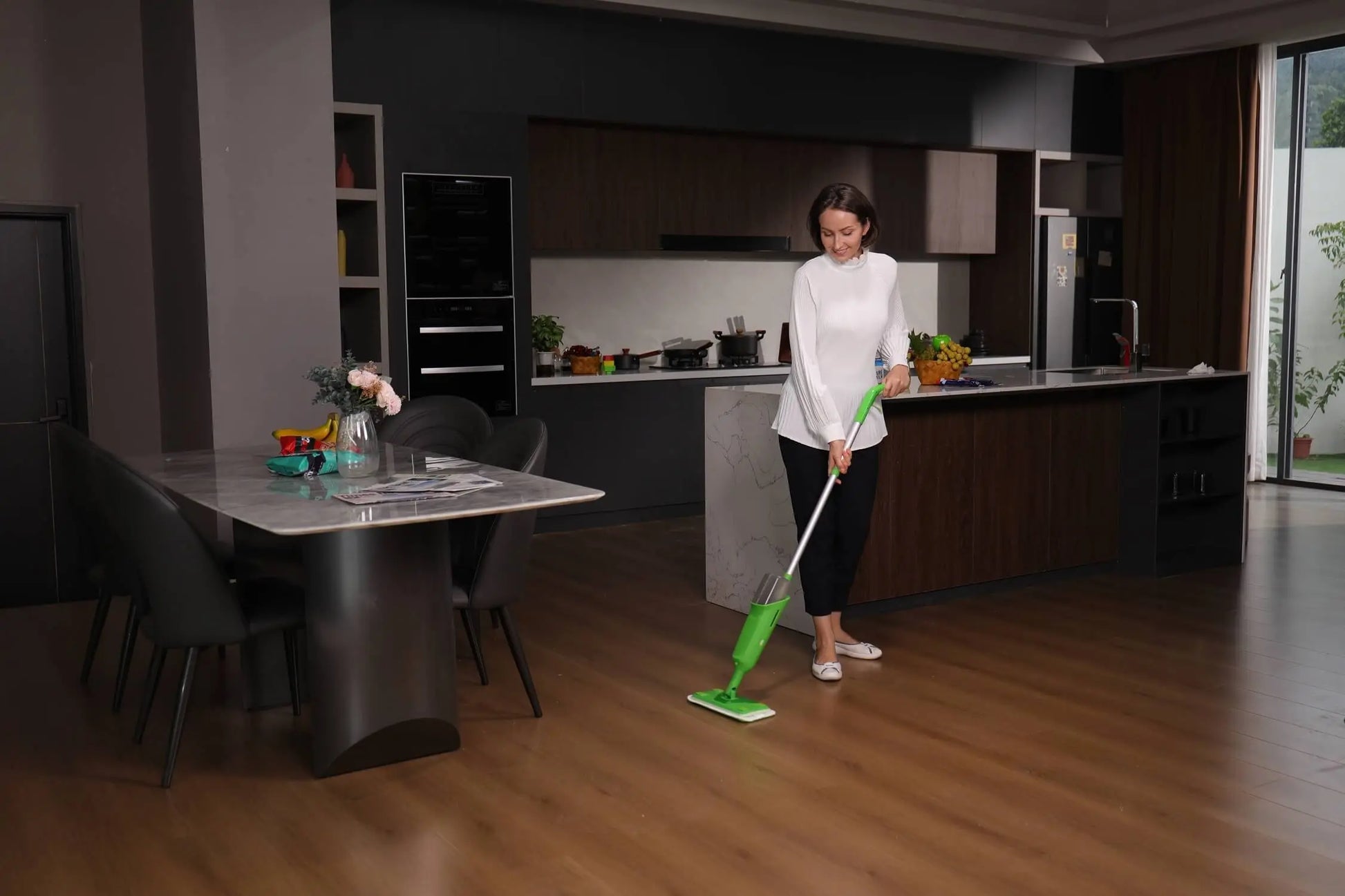 Double Bottle Spray Mop Series - Enspoway Dust Floor Mop with Washable Pads x3 for Wet Dry Home Bathroom Office Commercial for Hardwood Laminate Wood Marble Tiles Ceramic Floor Cleaning