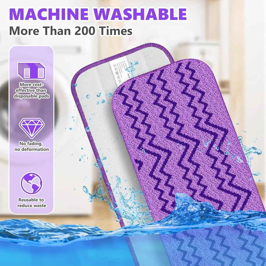 6 Pack Reusable Mop Pads Compatible with Swiffer Wet Jet Mops, Microfiber Wet Jet Pads Refills Washable Dry Wet Mopping Cloths for Swiffer WetJet 12" Mop All Purpose Hardwood Floor Cleaning, Purple
