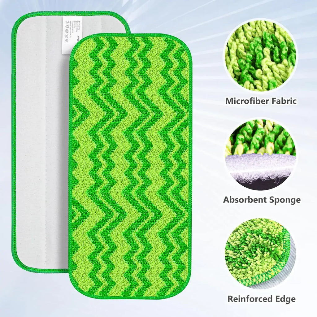 6 Reusable Mop Pads Compatible with Swiffer Wet Jet Mops, Microfiber Wet Jet Pads Refills Washable Dry Wet Mopping Cloths for Swiffer WetJet 12" Mop All Purpose Hardwood Floor Cleaning, Green