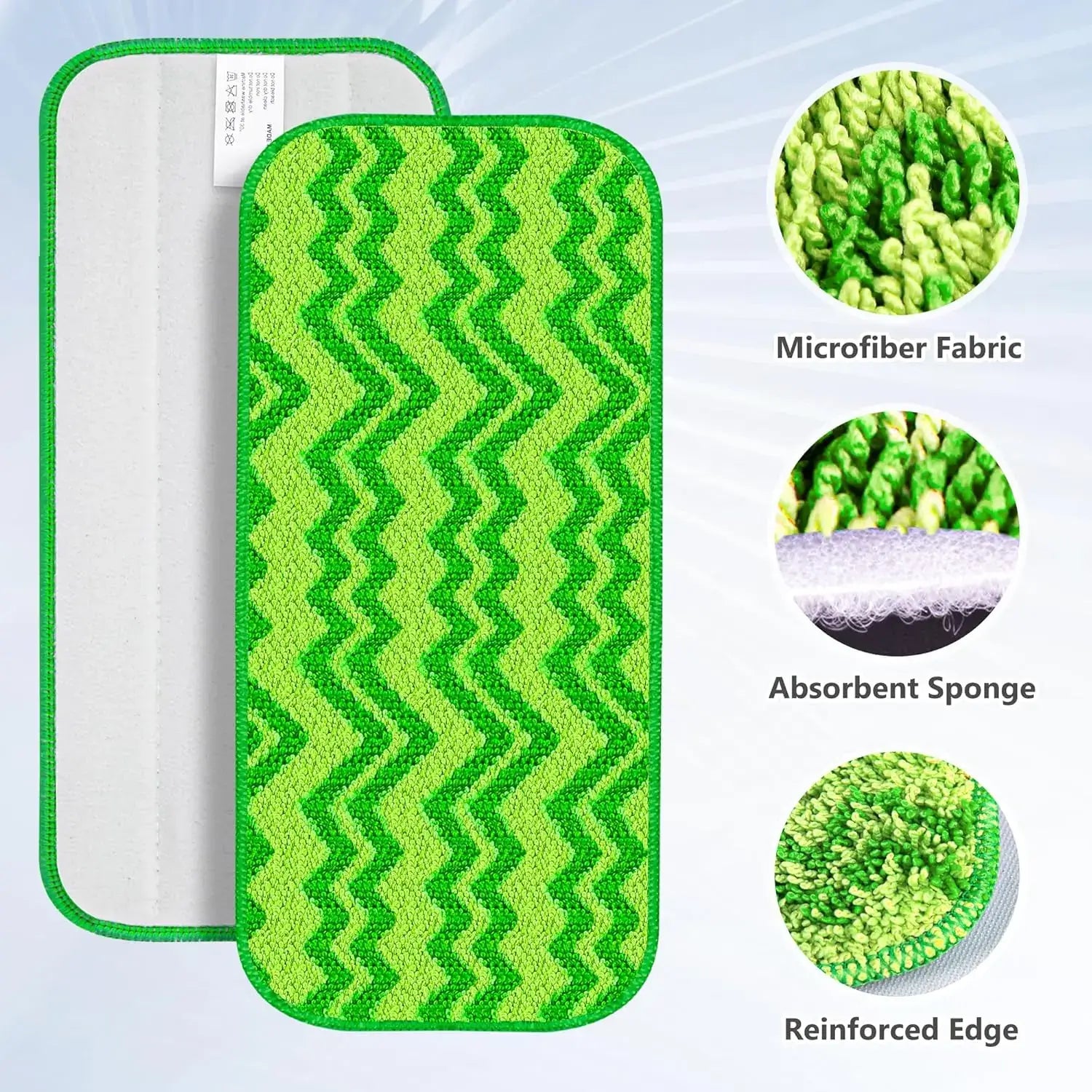 6 Reusable Mop Pads Compatible with Swiffer Wet Jet Mops, Microfiber Wet Jet Pads Refills Washable Dry Wet Mopping Cloths for Swiffer WetJet 12" Mop All Purpose Hardwood Floor Cleaning, Green