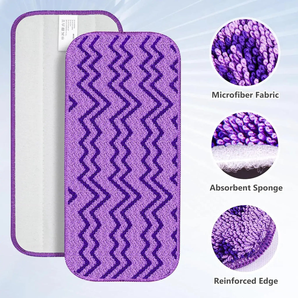 6 Pack Reusable Mop Pads Compatible with Swiffer Wet Jet Mops, Microfiber Wet Jet Pads Refills Washable Dry Wet Mopping Cloths for Swiffer WetJet 12" Mop All Purpose Hardwood Floor Cleaning, Purple