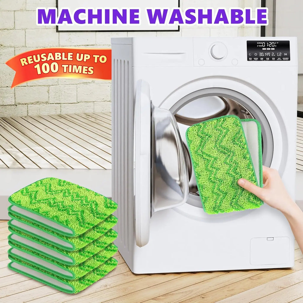 Reusable Mop Pads Compatible with Swiffer PowerMop - 6 Pack Microfiber Washable Mopping Pads for 13" 14" 15" Power Mop Multi-Surface Wood Floor Cleaning, Green