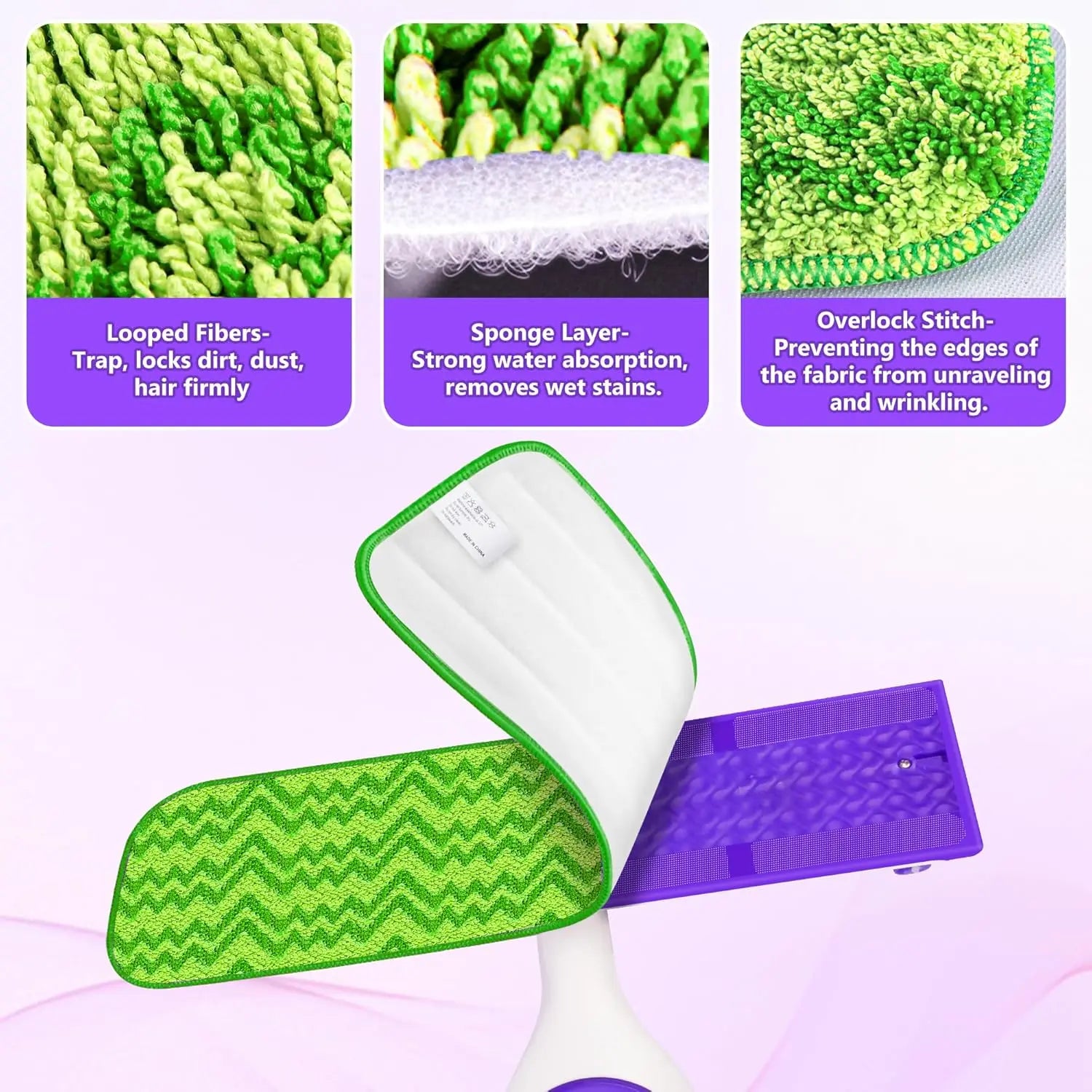 Reusable Mop Pads Compatible with Swiffer PowerMop - 6 Pack Microfiber Washable Mopping Pads for 13" 14" 15" Power Mop Multi-Surface Wood Floor Cleaning, Green