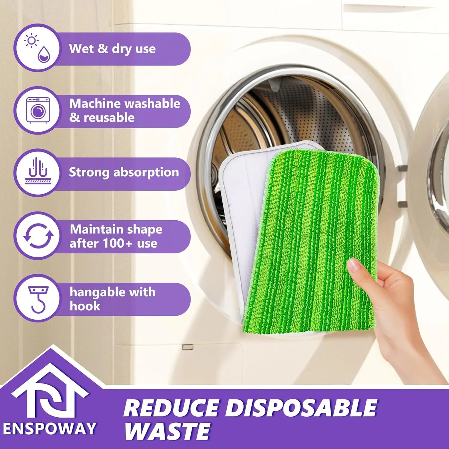 Swiffer PowerMop Washable Microfiber Refills, 4-Pack, 15' Wet Mopping Cloths for Multi-Surface Floors, Green