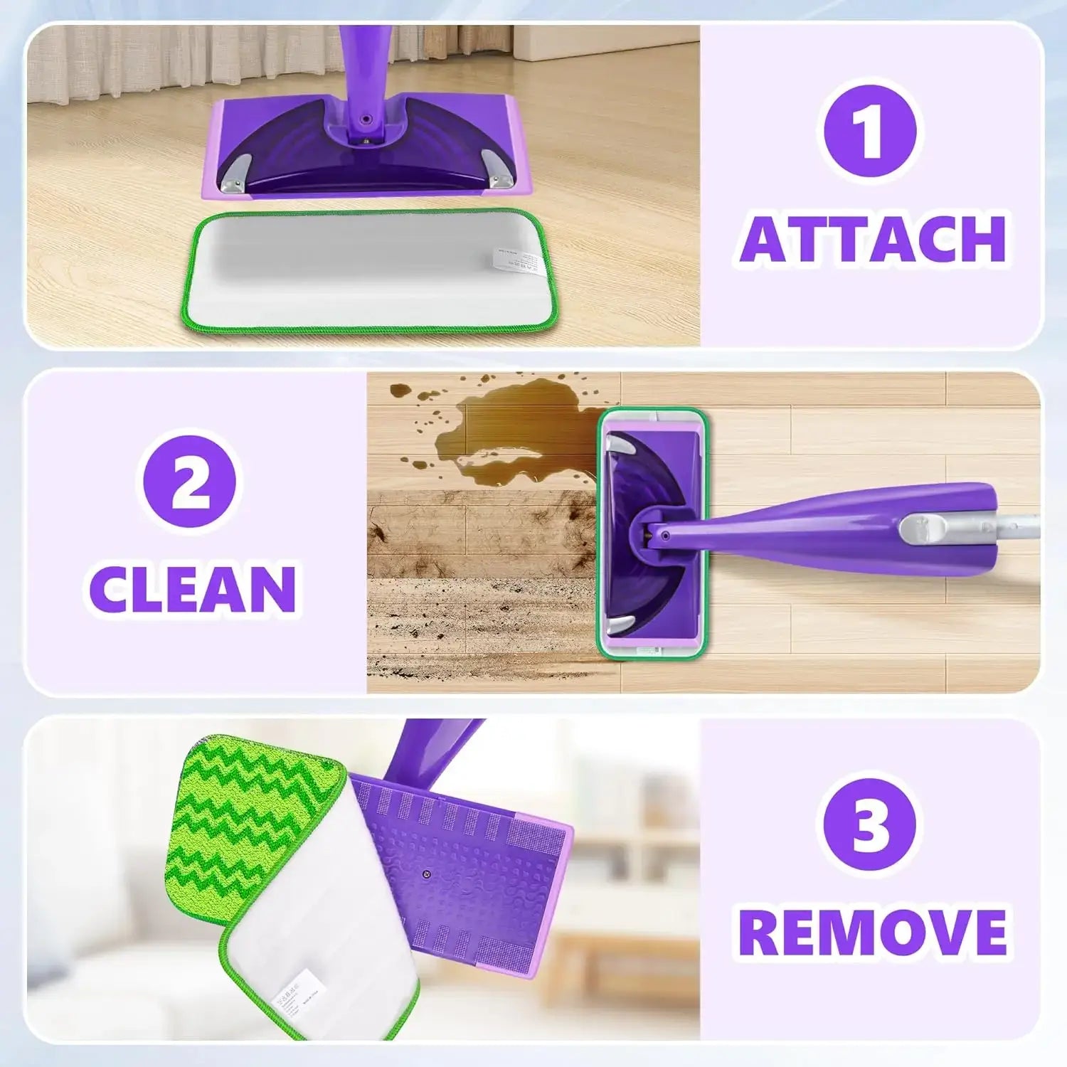 6 Reusable Mop Pads Compatible with Swiffer Wet Jet Mops, Microfiber Wet Jet Pads Refills Washable Dry Wet Mopping Cloths for Swiffer WetJet 12" Mop All Purpose Hardwood Floor Cleaning, Green