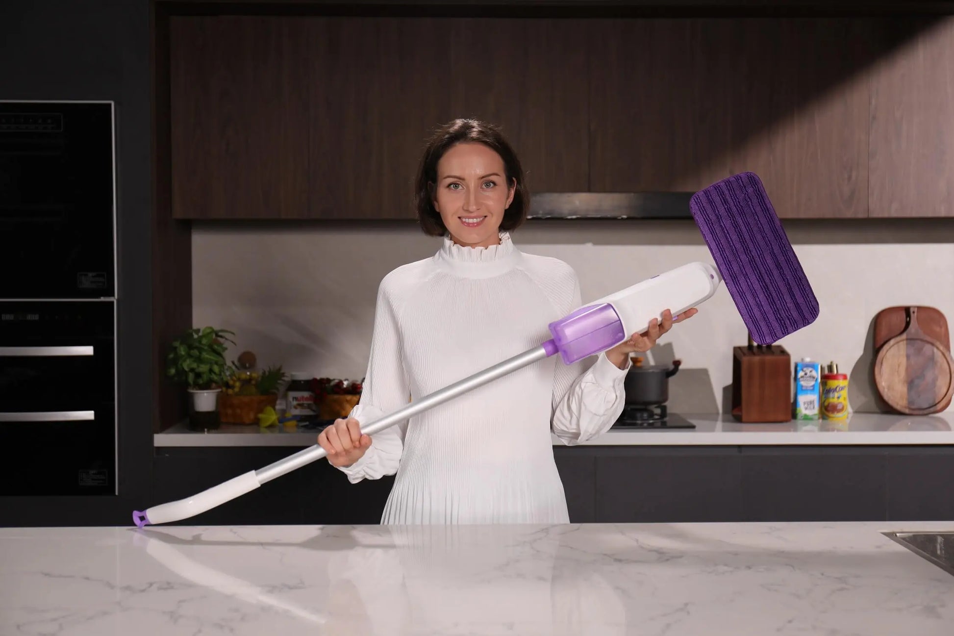 Double Bottle Spray Mop Series - Enspoway Dust Floor Mop with Washable Pads x3 for Wet Dry Home Bathroom Office Commercial for Hardwood Laminate Wood Marble Tiles Ceramic Floor Cleaning