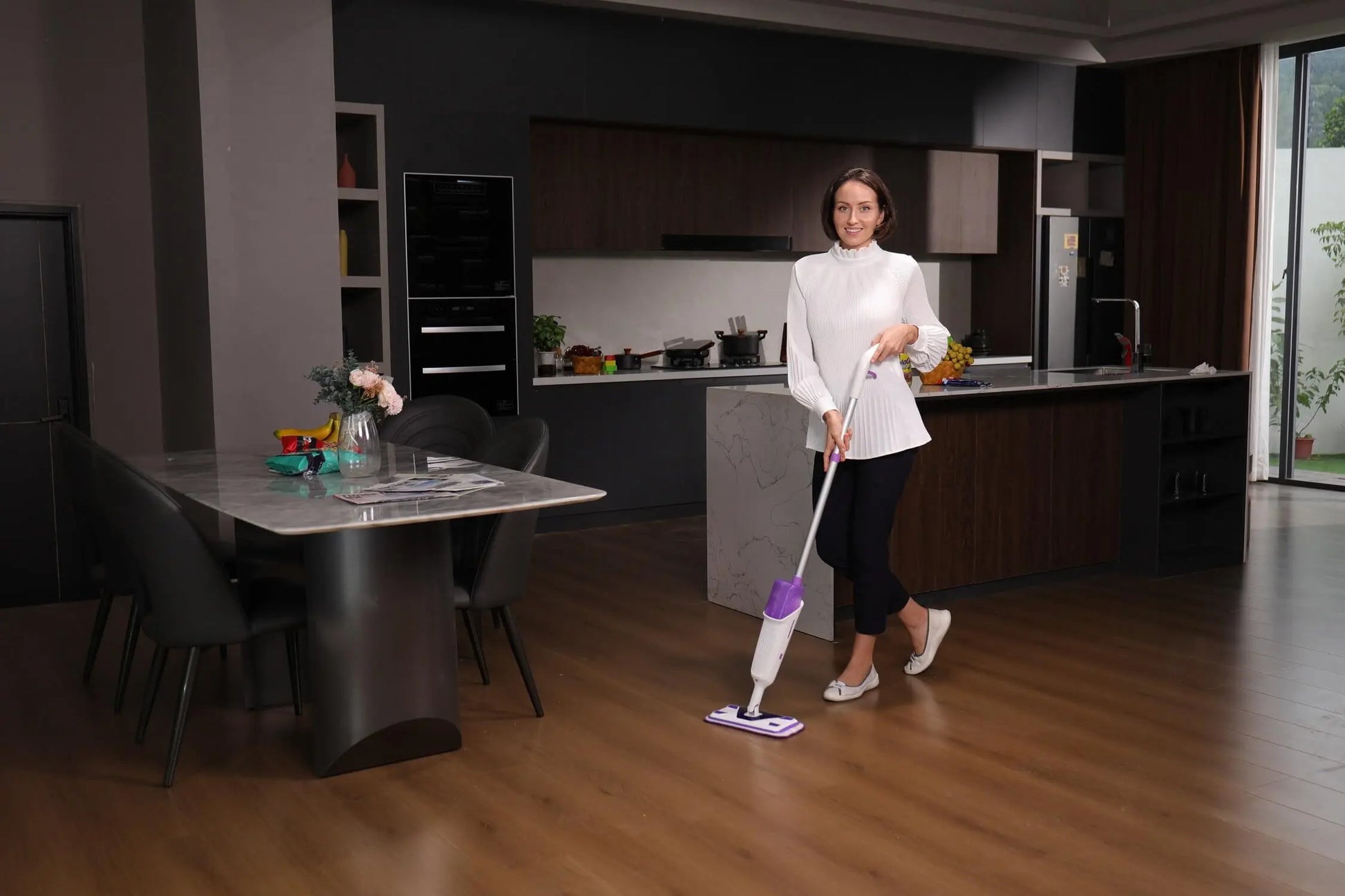 Double Bottle Spray Mop Series - Enspoway Dust Floor Mop with Washable Pads x3 for Wet Dry Home Bathroom Office Commercial for Hardwood Laminate Wood Marble Tiles Ceramic Floor Cleaning