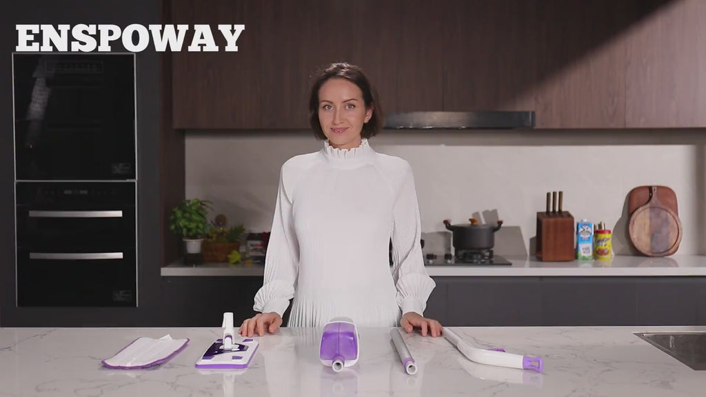 Double Bottle Spray Mop Series - Enspoway Dust Floor Mop with Washable Pads x3 for Wet Dry Home Bathroom Office Commercial for Hardwood Laminate Wood Marble Tiles Ceramic Floor Cleaning